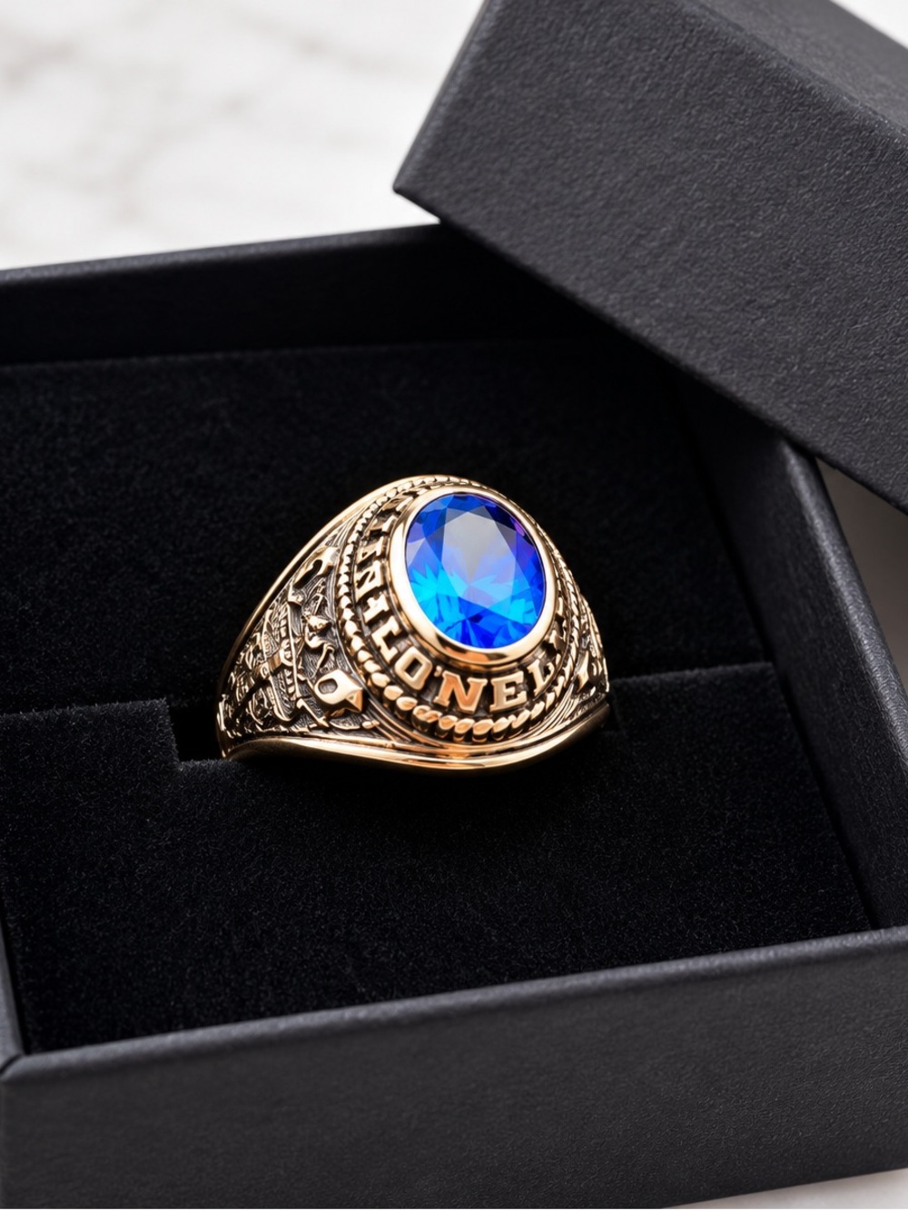 O'Neill Vintage 10K Yellow Gold Class Ring Blue Stone Size 6.5 6.60g